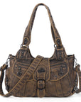 Y2K Washed Multi-Pocket Crescent Hobo Bag