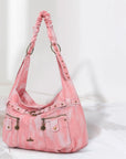 Large Studded Utility Hobo Shoulder Bag