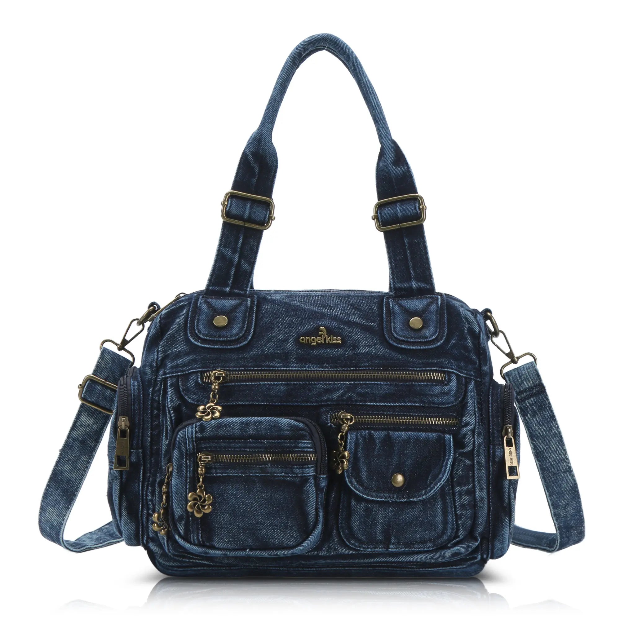 Wide-Handle Moto Shoulder Bag with Layered Zip Pockets – Angel Kiss