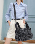 Washed Denim Y2K Multi-Pocket Tote Bag