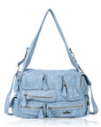 Washed Denim Y2K Multi-Pocket Tote Bag