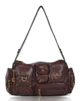 Layered-Pocket Utility Satchel Shoulder Bag