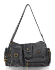 Layered-Pocket Utility Satchel Shoulder Bag
