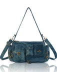 Layered-Pocket Utility Satchel Shoulder Bag