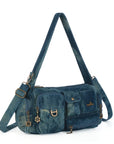 Layered-Pocket Utility Satchel Shoulder Bag