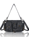 Layered-Pocket Utility Satchel Shoulder Bag