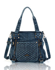 Washed Denim Studded Shoulder Bag