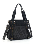 Washed Denim Studded Shoulder Bag