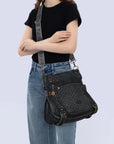 Washed Denim Studded Shoulder Bag