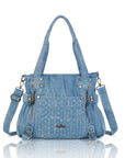 Washed Denim Studded Shoulder Bag