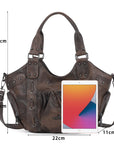 Vintage Studded Multi-Pocket Crescent Hobo Shoulder Bag