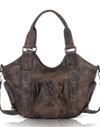 Vintage Studded Multi-Pocket Crescent Hobo Shoulder Bag