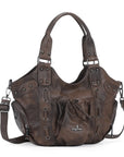 Vintage Studded Multi-Pocket Crescent Hobo Shoulder Bag