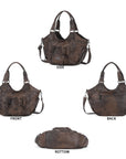 Vintage Studded Multi-Pocket Crescent Hobo Shoulder Bag