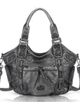 Vintage Studded Multi-Pocket Crescent Hobo Shoulder Bag