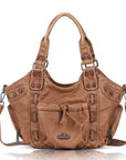 Vintage Studded Multi-Pocket Crescent Hobo Shoulder Bag