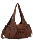 Vintage Studded Multi-Pocket Slouchy Tote Shoulder Bag