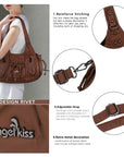 Vintage Studded Multi-Pocket Slouchy Tote Shoulder Bag