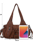 Vintage Studded Multi-Pocket Slouchy Tote Shoulder Bag