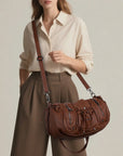 Vintage Studded Multi-Pocket Slouchy Tote Shoulder Bag
