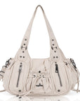 Vintage Studded Multi-Pocket Slouchy Tote Shoulder Bag
