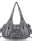Vintage Studded Multi-Pocket Slouchy Tote Shoulder Bag