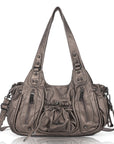Vintage Studded Multi-Pocket Slouchy Tote Shoulder Bag