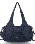 Vintage Studded Multi-Pocket Slouchy Tote Shoulder Bag