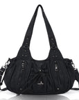 Vintage Studded Multi-Pocket Slouchy Tote Shoulder Bag
