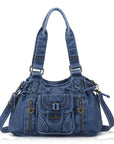 Washed Western Studded Shoulder Tote Bag with Lace-Up Detail