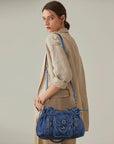 Washed Western Studded Shoulder Tote Bag with Lace-Up Detail