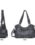 Washed Curved-Panel Slouchy Hobo Shoulder Bag