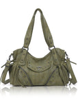Washed Curved-Panel Slouchy Hobo Shoulder Bag