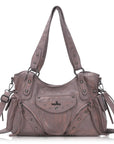 Washed Curved-Panel Slouchy Hobo Shoulder Bag