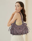 Washed Curved-Panel Slouchy Hobo Shoulder Bag