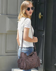 Washed Curved-Panel Slouchy Hobo Shoulder Bag