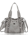 Vintage Washed PU Multi-Pocket Biker Tote Bag