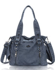 Vintage Washed PU Multi-Pocket Biker Tote Bag