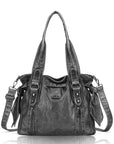 Vintage Washed PU Multi-Pocket Biker Tote Bag