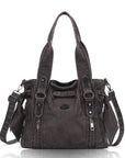 Vintage Washed PU Multi-Pocket Biker Tote Bag