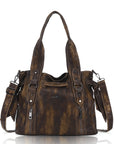 Vintage Washed PU Multi-Pocket Biker Tote Bag