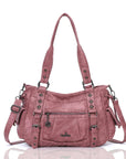 Studded Utility Multi-Pocket Horizontal Tote Shoulder Bag
