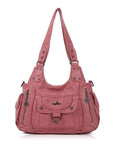 Vintage Multi-Pocket PU Shoulder Bag with Detachable Crossbody Strap