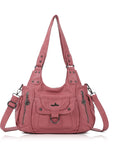 Vintage Multi-Pocket PU Shoulder Bag with Detachable Crossbody Strap