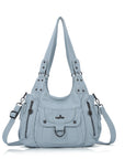 Vintage Multi-Pocket PU Shoulder Bag with Detachable Crossbody Strap