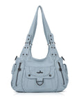 Vintage Multi-Pocket PU Shoulder Bag with Detachable Crossbody Strap