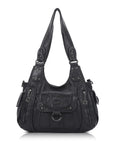 Vintage Multi-Pocket PU Shoulder Bag with Detachable Crossbody Strap