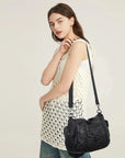 Vintage Multi-Pocket PU Shoulder Bag with Detachable Crossbody Strap