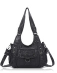 Vintage Multi-Pocket PU Shoulder Bag with Detachable Crossbody Strap