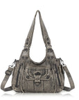 Vintage Multi-Pocket PU Shoulder Bag with Detachable Crossbody Strap